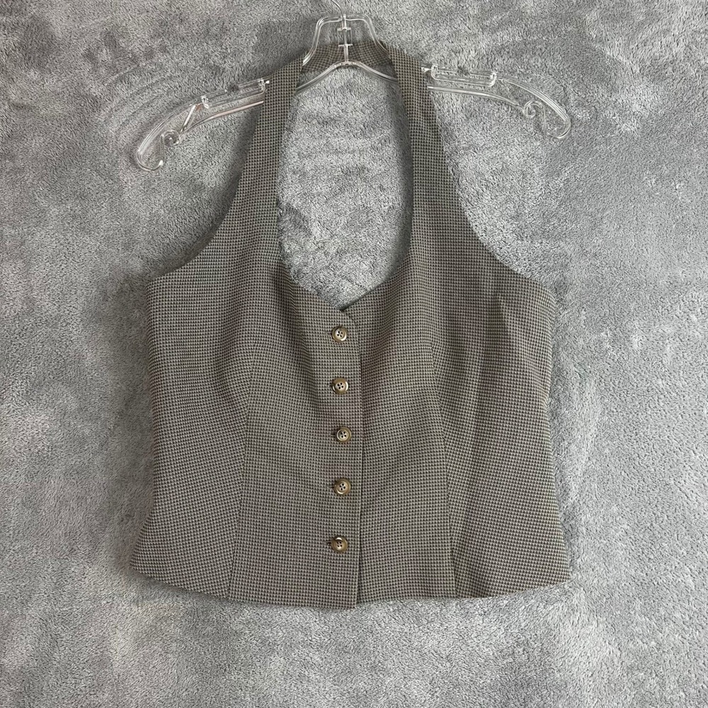 Vintage Donna Gray Halter Vest Womens 4 Houndstooth Retro Career